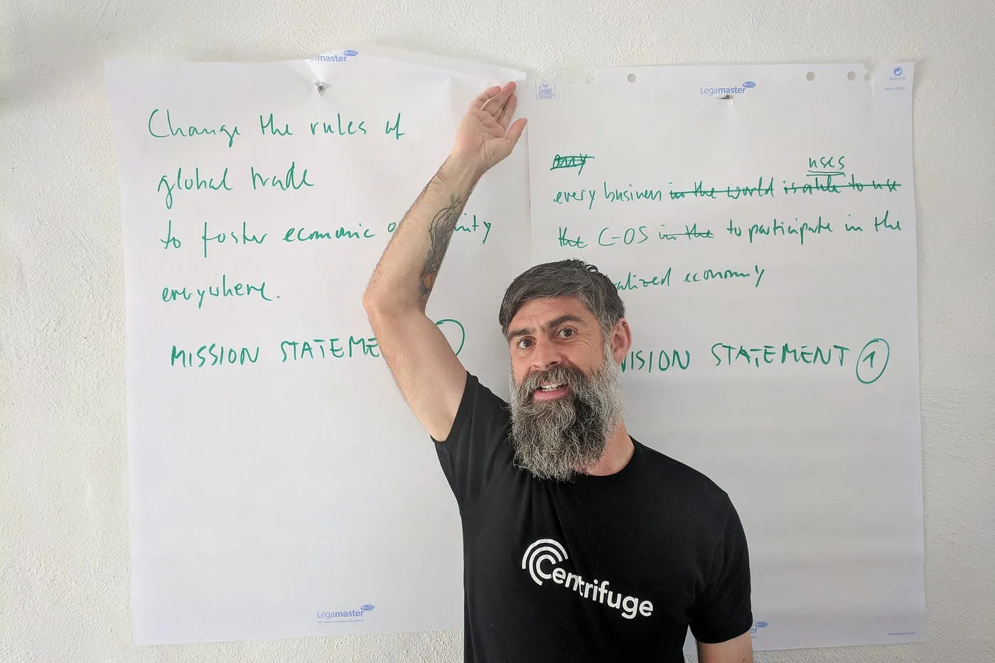 Maex with the fruits of our labor (the posters wouldn&#x27;t stay up by themselves, hence the awkward pose).