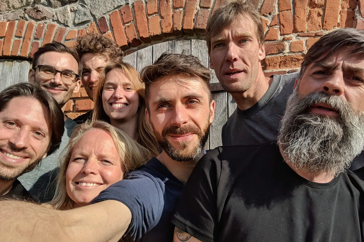 Quick break in the sun. From left to right, Miguel, Philipp, Maya, Lucas, Lea, Philip, Martin and Maex.